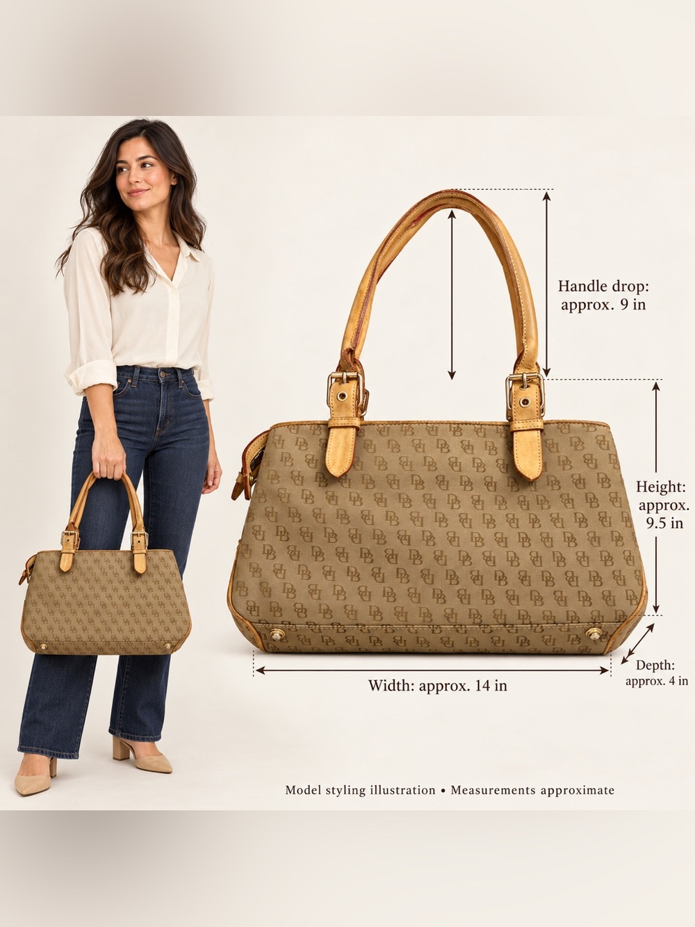 🩷. 45.  Dooney & Bourke Monogram Tote in Brown & Tan